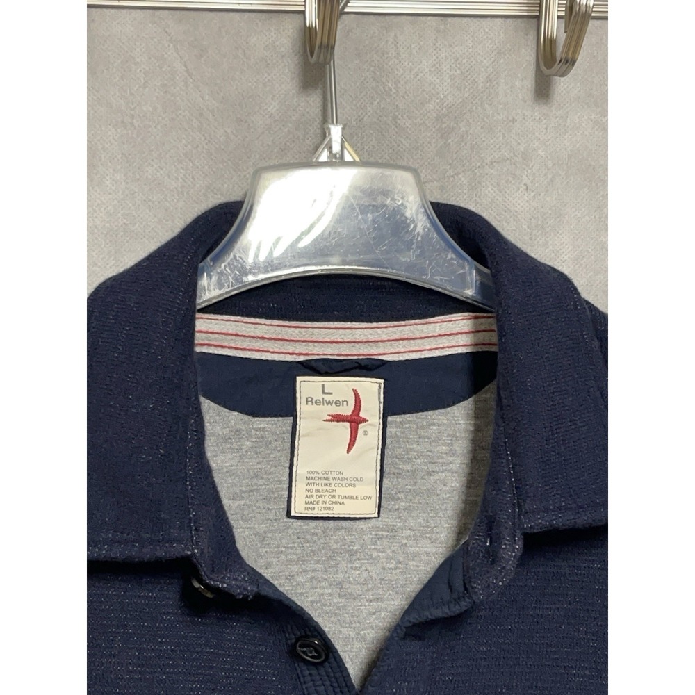 Relwen Sweater Men L Blue Micro Waffle Polo Thermal Knit Pullover Henley Jumper - Picture 6 of 6